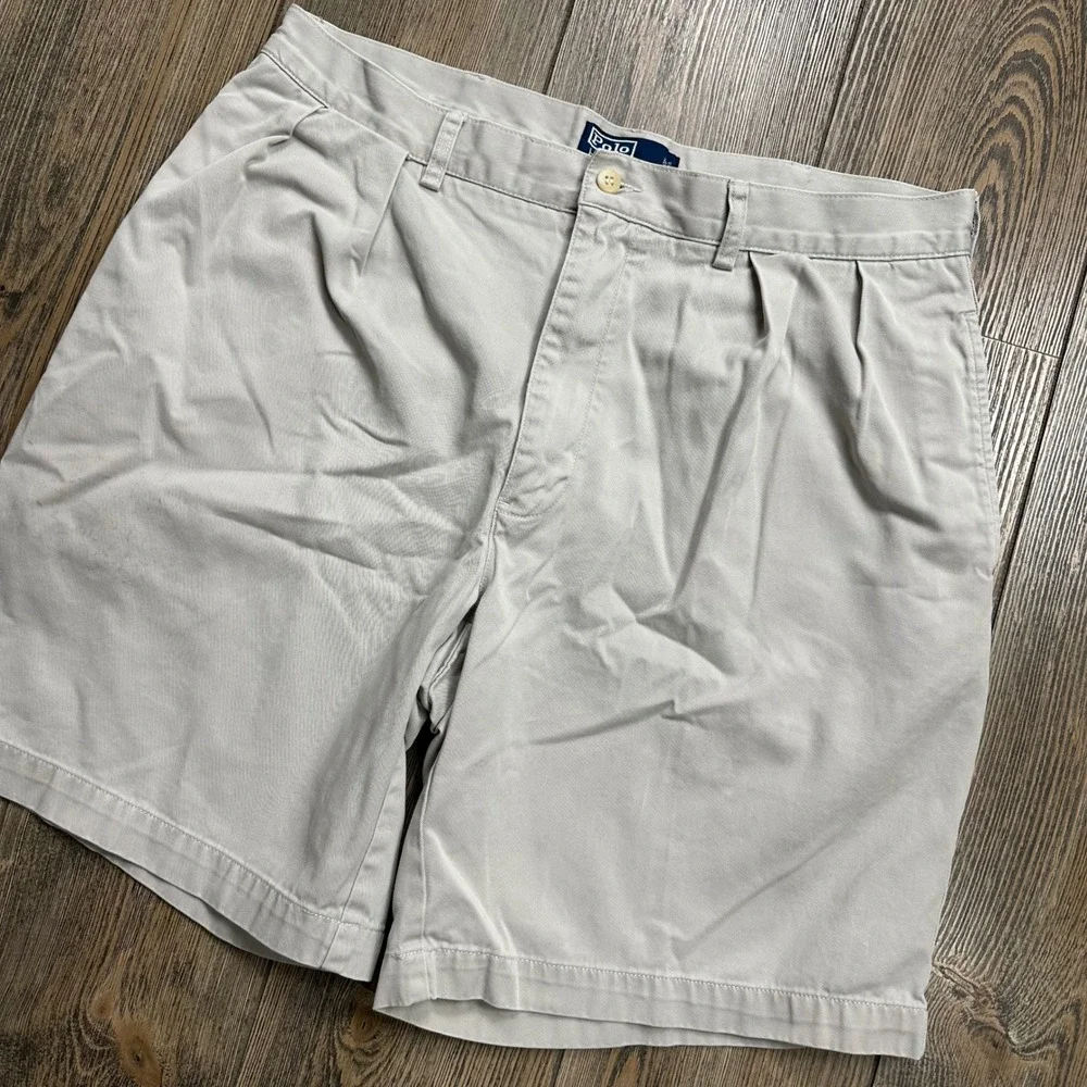 Polo Ralph Lauren Tyler Short Mens 35 Khaki Tan Pleated Chino Cotton Shorts 9in